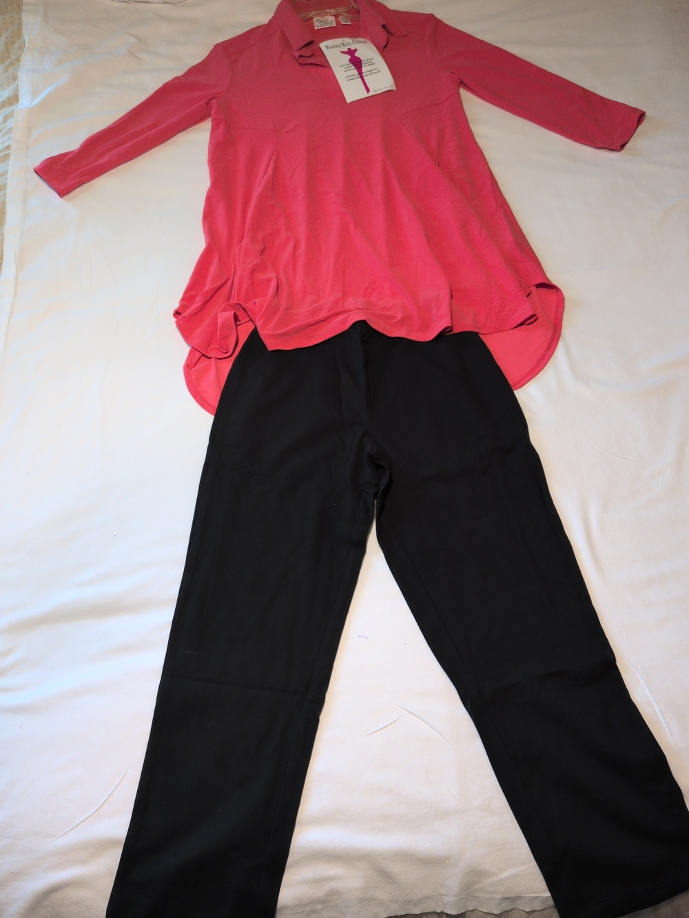 Women with Control Pink Tunic Top with Black Straight-Leg Pants